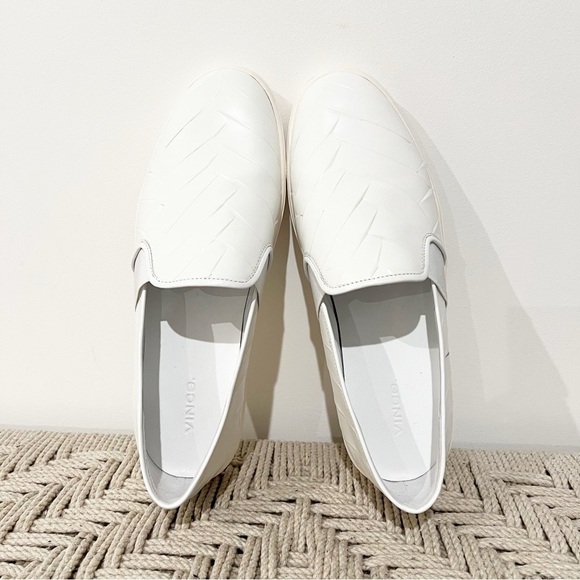 VINCE White Leather Woven Textured Womens Slip On Platform Sneakers size US 11 - Picture 2 of 9